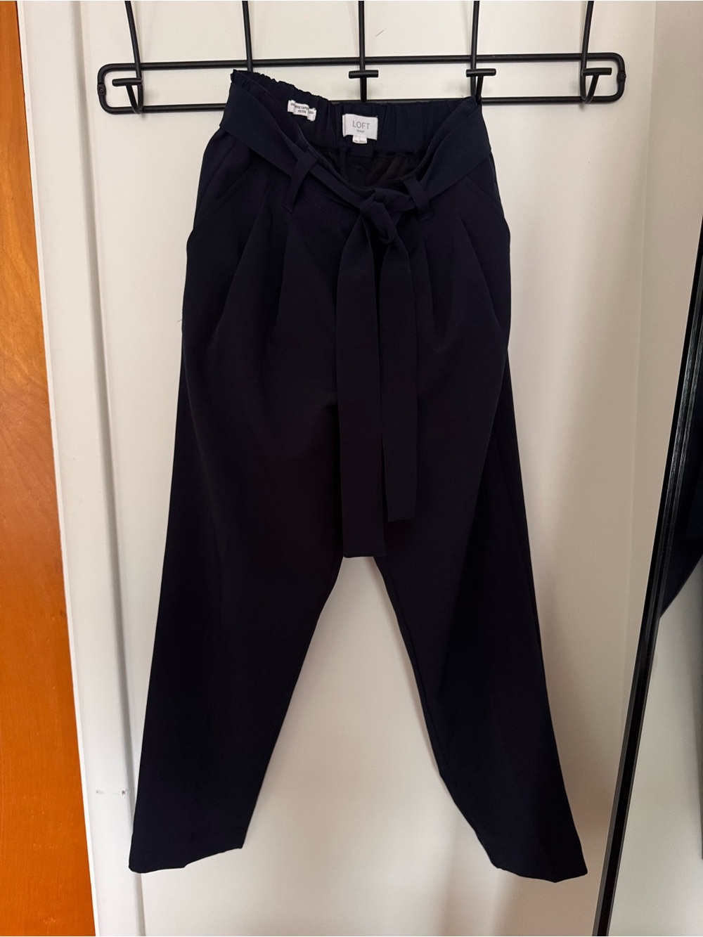 LOFT Navy Paperbag Waist Tie Trousers